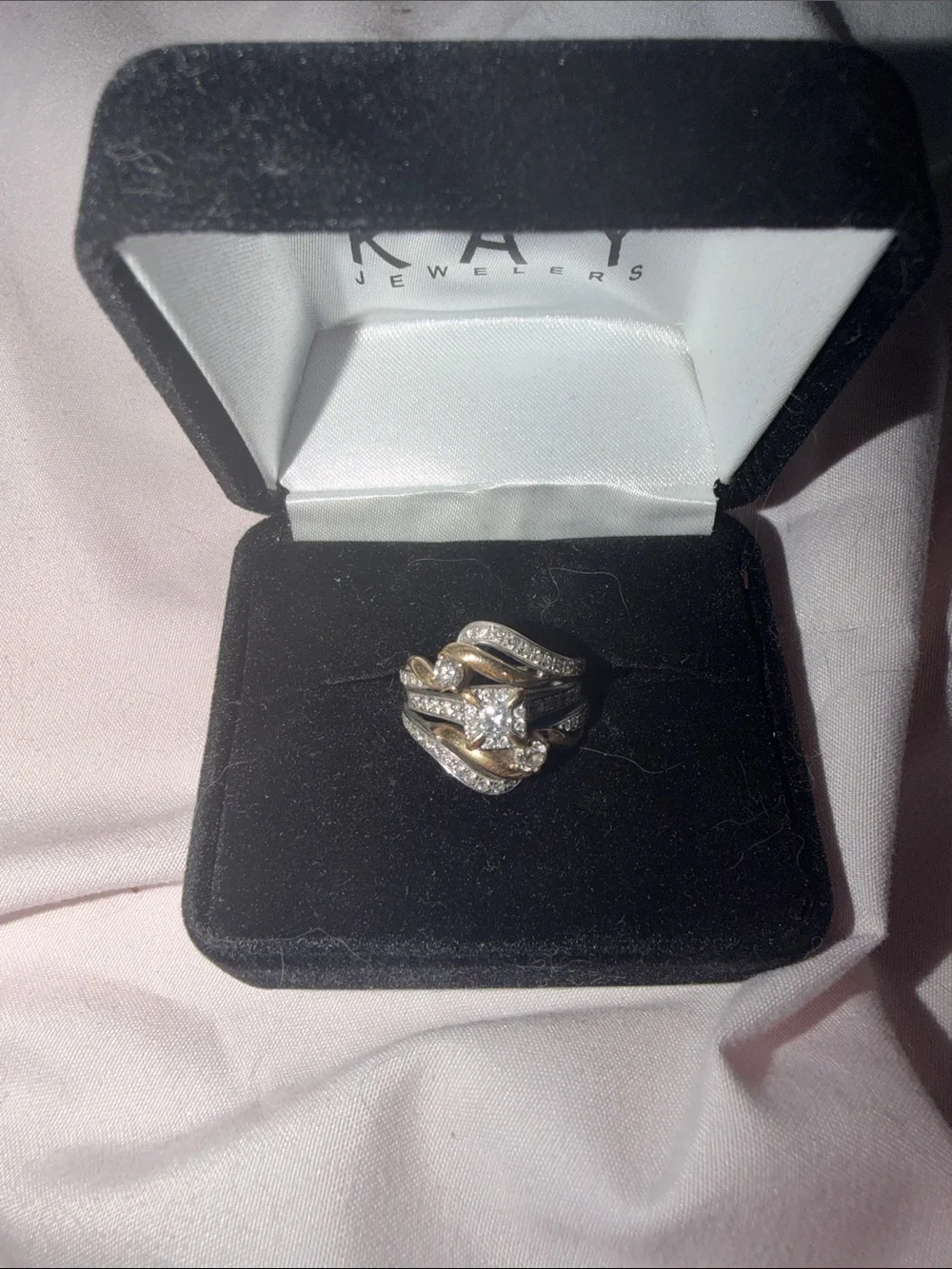 Kay Jewelers Two-Tone Gold and Silver Diamond Cluster Ring